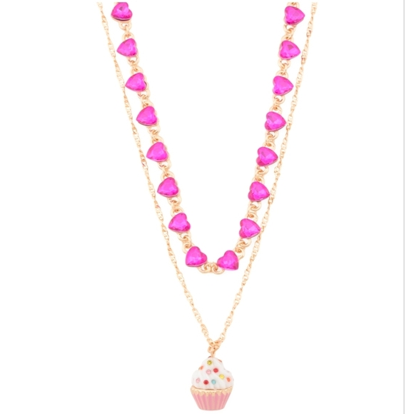 Betsey Johnson Jewelry - 💕🔹️Betsey Johnson 🔹️Pink Heart  Cupcake Crystal Heart  Layer Pendant Necklace